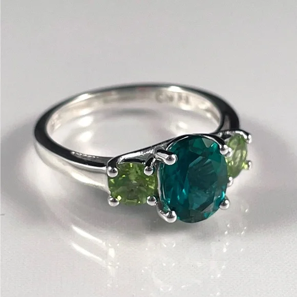 Art Nouveau-Inspired Sterling Silver Emerald and Peridot Ring, Size 6 - Picture 2 of 9